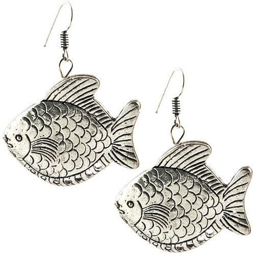 Fish Earrings - White Metal