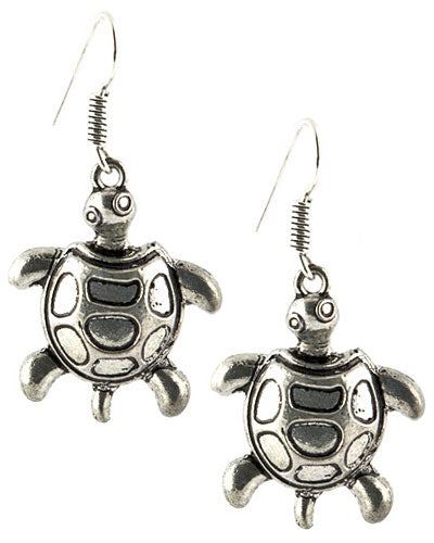 Sea Turtle Earrings White Metal