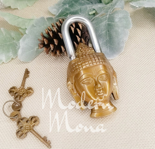 Buddha Lock with working keys - Buddha Antique Lock - ModernMonaStudio