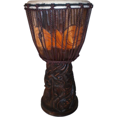 19"L - Djembe Carved Dragon Drum - ModernMonaStudio