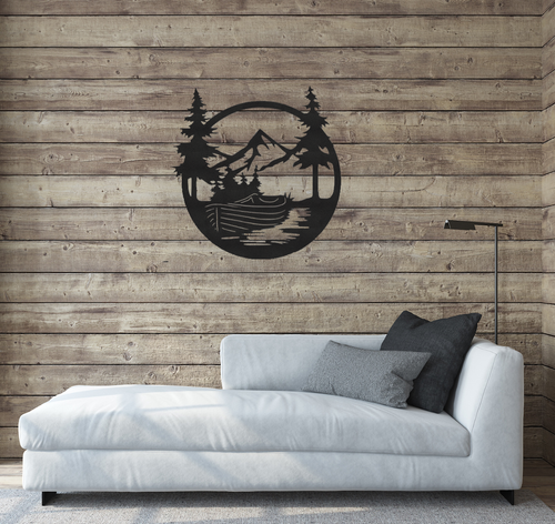 Boat Mountains Scene - Metal Wall Art - ModernMonaStudio