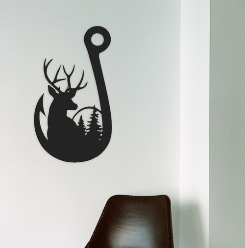 Deer Fishing Hook - Metal Wall Art - ModernMonaStudio