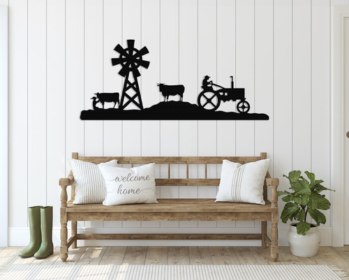 Farm Silhouette - Metal Wall Art - ModernMonaStudio