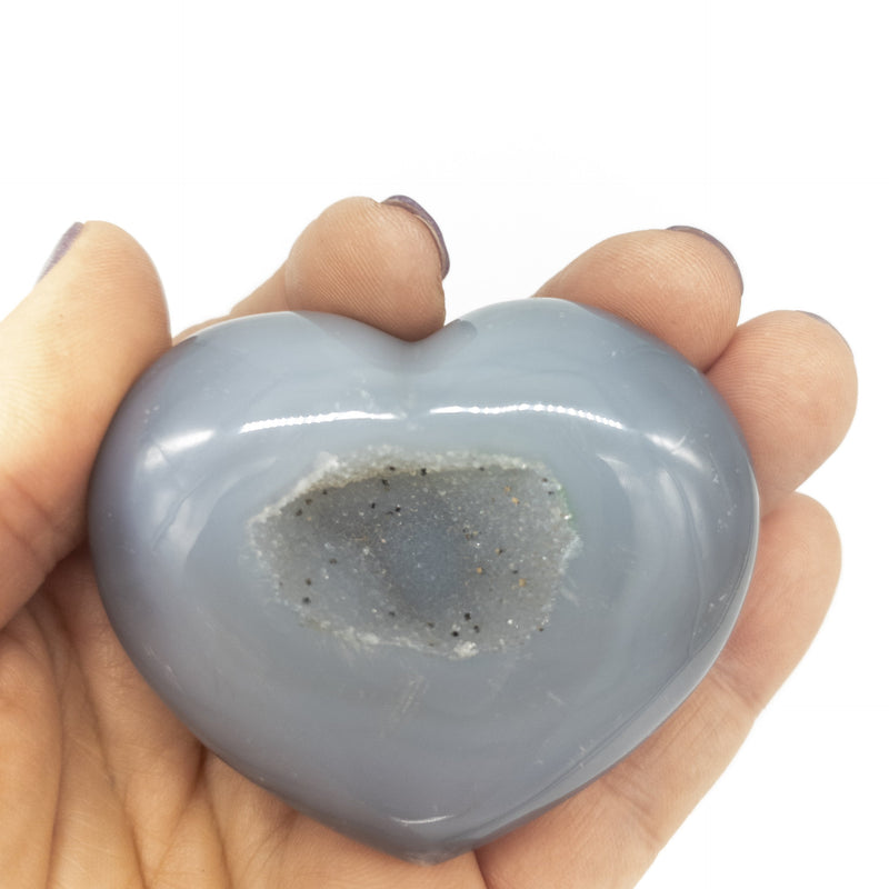 Small Puffy Agate Heart with Druzy Center - ModernMonaStudio