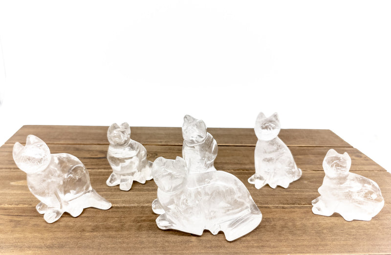Clear Quartz Cat Statues - ModernMonaStudio