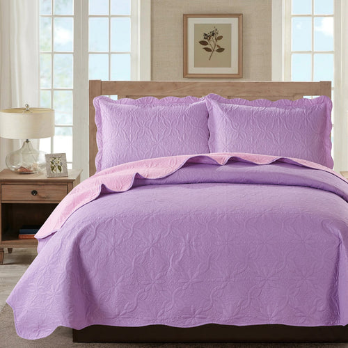 Sherry - 3 Piece - Solid Reversible Quilt Set - Lilac - ModernMonaStudio