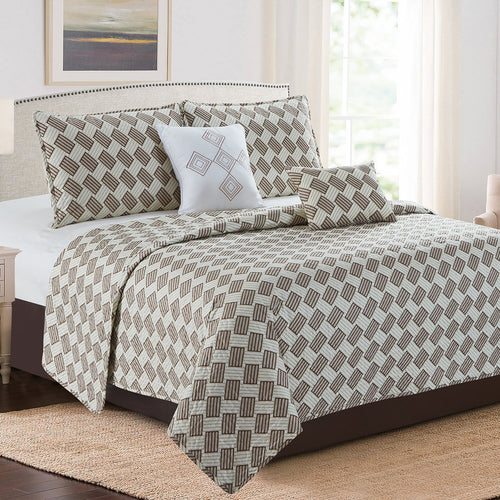 Karina - 5 Piece Quilt Set - Modern Brown - ModernMonaStudio