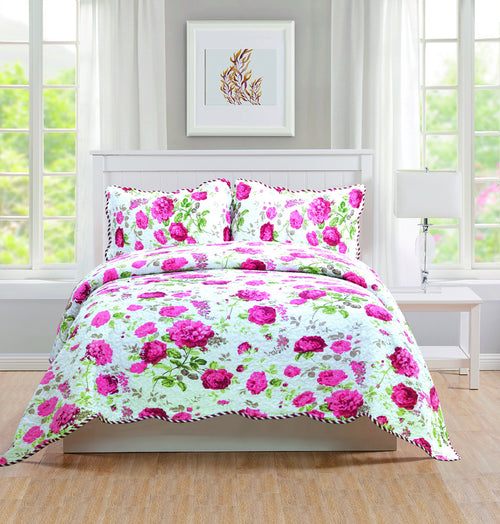 Monica - 3 Piece Quilt bedspread Set queen and king size - Pink - ModernMonaStudio