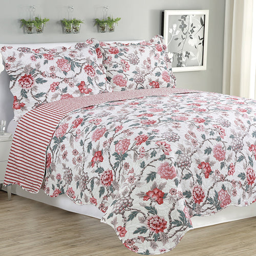 Melissa - 3 Piece Quilt Set - Multi Color Rose - ModernMonaStudio