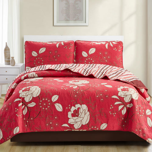 Grace 3 Piece Quilt Set - Red - ModernMonaStudio