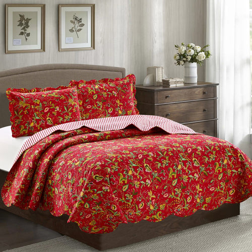 Jennifer 3 Piece Quilt Set - Red - ModernMonaStudio