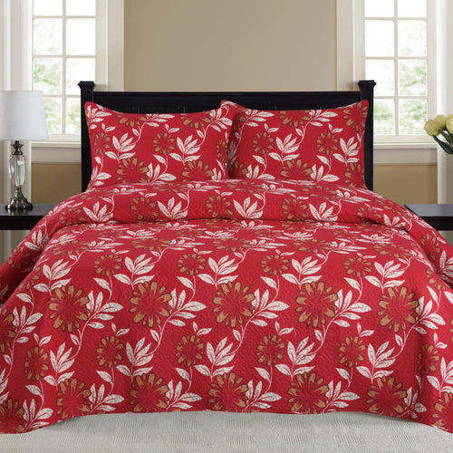 Nikki - 3 Piece Quilt Set - Red - ModernMonaStudio