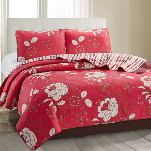 Grace 3 Piece Quilt Set - Red - ModernMonaStudio