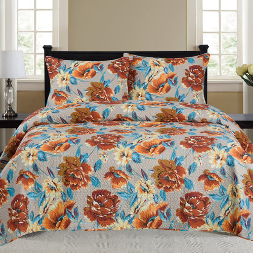 Nikki - 3 Piece Quilt Set - Rust - ModernMonaStudio