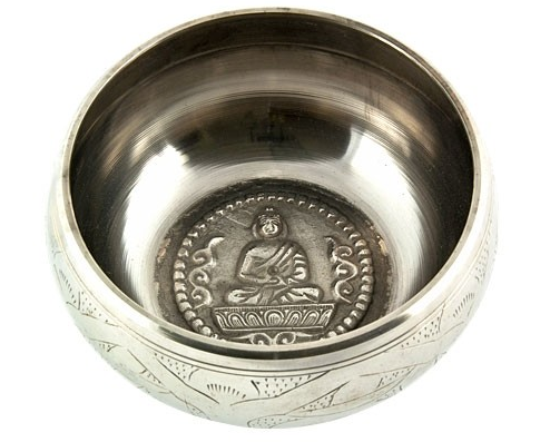 Lord Buddha Silver White Tibetan Meditation Singing Bowl - 6"D - ModernMonaStudio