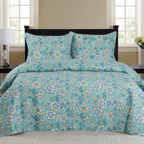 Cynthia - 3 Piece Quilt Set - Turquoise - ModernMonaStudio