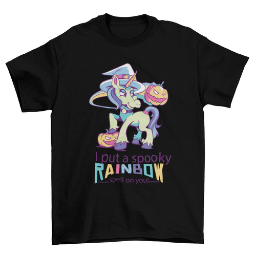Witch Unicorn Halloween w/ quote I PUT A SPOOKY RAINBOW SPELL ON YOU - ModernMonaStudio
