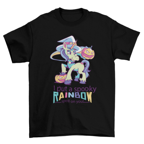 Witch Unicorn Halloween w/ quote I PUT A SPOOKY RAINBOW SPELL ON YOU - ModernMonaStudio