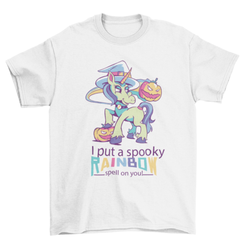 Witch Unicorn Halloween w/ quote I PUT A SPOOKY RAINBOW SPELL ON YOU - ModernMonaStudio