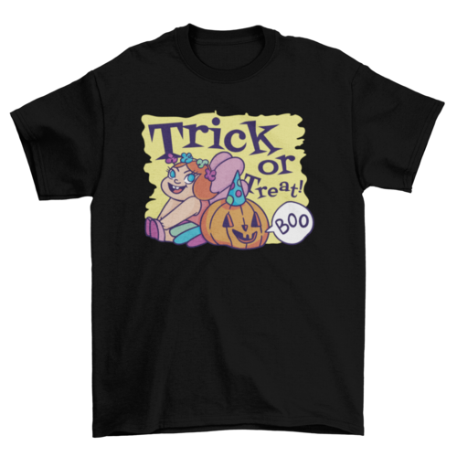Girl in fairy costume halloween and jack o lantern w/ quote "Trick or - ModernMonaStudio