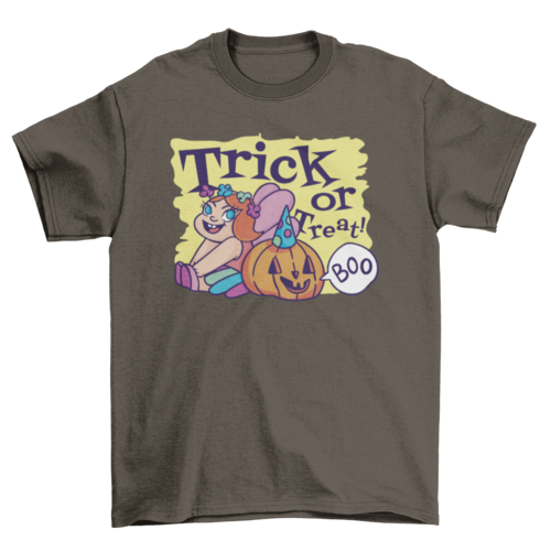 Girl in fairy costume halloween and jack o lantern w/ quote "Trick or - ModernMonaStudio