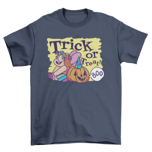Girl in fairy costume halloween and jack o lantern w/ quote "Trick or - ModernMonaStudio