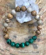 Malachite & Picture Jasper Stretch Bracelet! Genuine Stones! - ModernMonaStudio