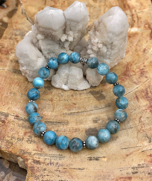 Blue Apatite Stretch Bracelet! Natural Gemstone Bracelet! - ModernMonaStudio