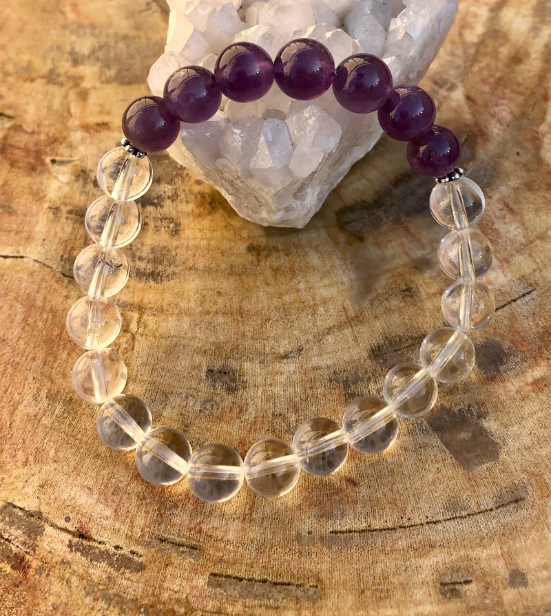 Amethyst & Crystal Quartz Stretch Bracelet! Handmade w/ Real Crystals! - ModernMonaStudio