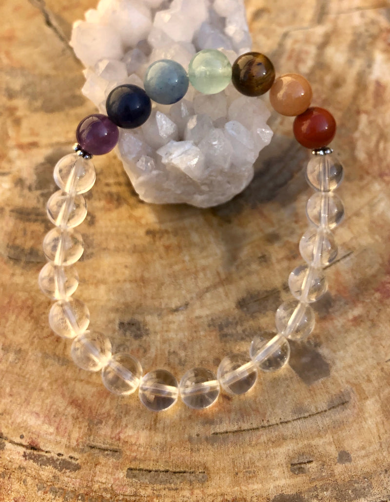 Chakra & Crystal Quartz Stretch Bracelet! Handmade Natural Stones! - ModernMonaStudio