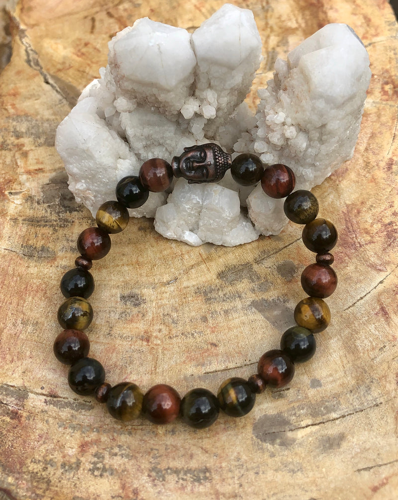 Multi Tiger Eye & Buddha Gemstone Stretch Bracelet! - ModernMonaStudio