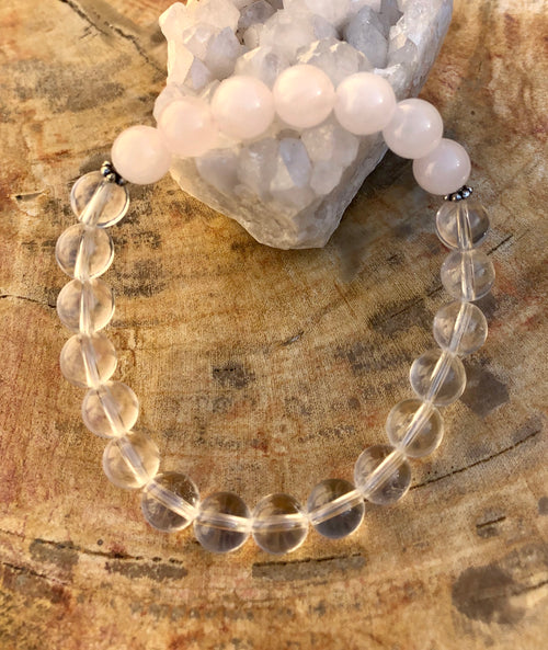 Rose Quartz & Crystal Quartz Stretch Bracelet! Genuine Gemstones! - ModernMonaStudio