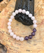 Rose Quartz & Amethyst Stretch Bracelet! Natural Crystals! - ModernMonaStudio