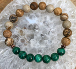 Malachite & Picture Jasper Stretch Bracelet! Genuine Stones! - ModernMonaStudio