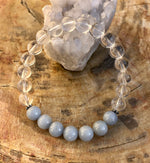 Angelite Celestite & Crystal Quartz Bracelet! Genuine Gemstones! - ModernMonaStudio