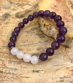 Amethyst & Rose Quartz Stretch Bracelet! Natural Crystals! - ModernMonaStudio