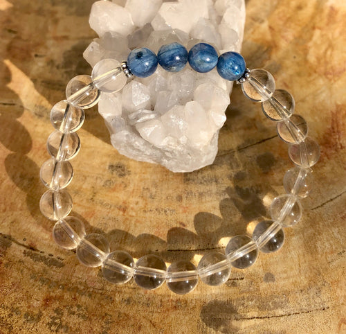 Blue Kyanite & Crystal Quartz Stretch Bracelet! Genuine Stones! - ModernMonaStudio