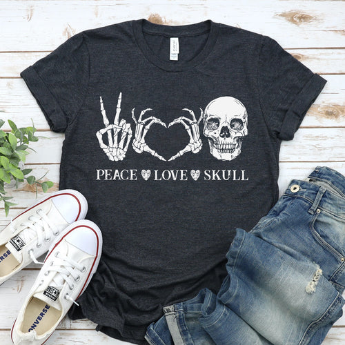 Peace Love Skull Halloween T-shirt - ModernMonaStudio