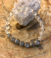 Labradorite & Crystal Quartz Stretch Bracelet! Blue Flash & Handmade! - ModernMonaStudio