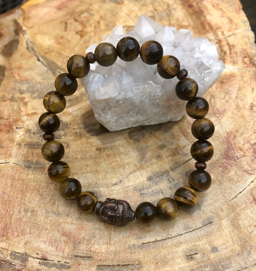 Tiger Eye & Buddha Gemstone Bracelet! Natural Gemstones! - ModernMonaStudio