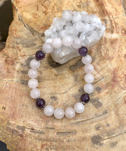 Rose Quartz & Amethyst Stretch Bracelet! Genuine Crystals! - ModernMonaStudio