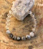 Black Tourmaline & Crystal Quartz Stretch Bracelet! Genuine Crystals! - ModernMonaStudio