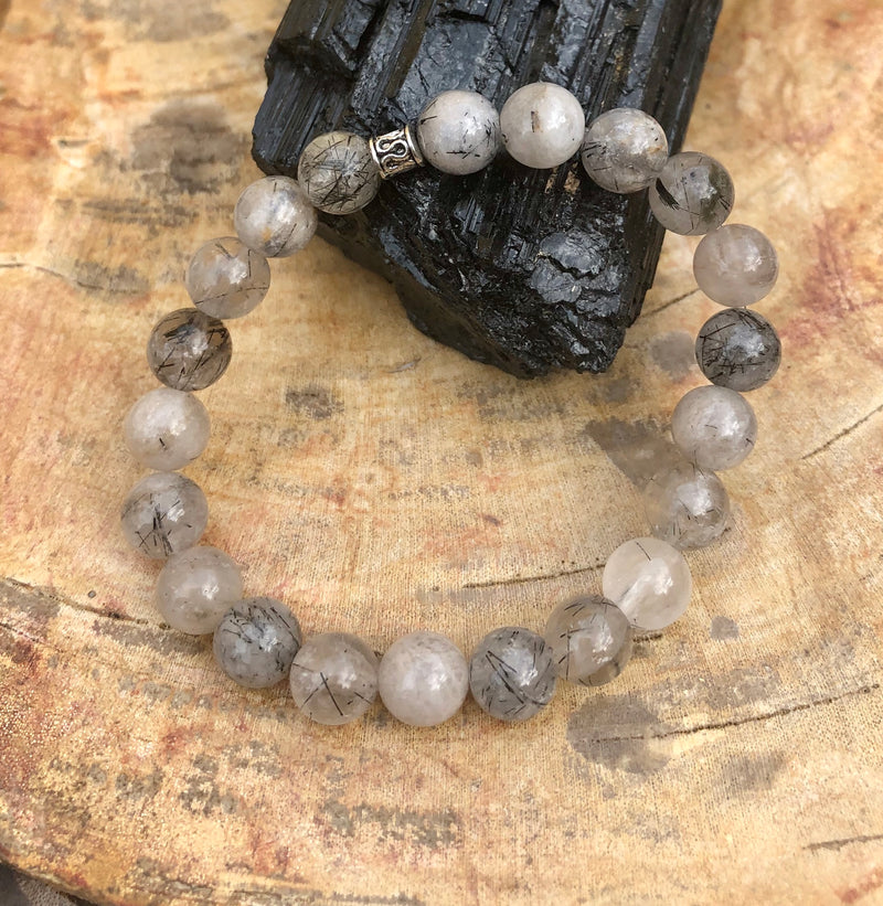 Black Tourmaline Quartz Stretch Bracelet! Natural Crystals & Handmade! - ModernMonaStudio