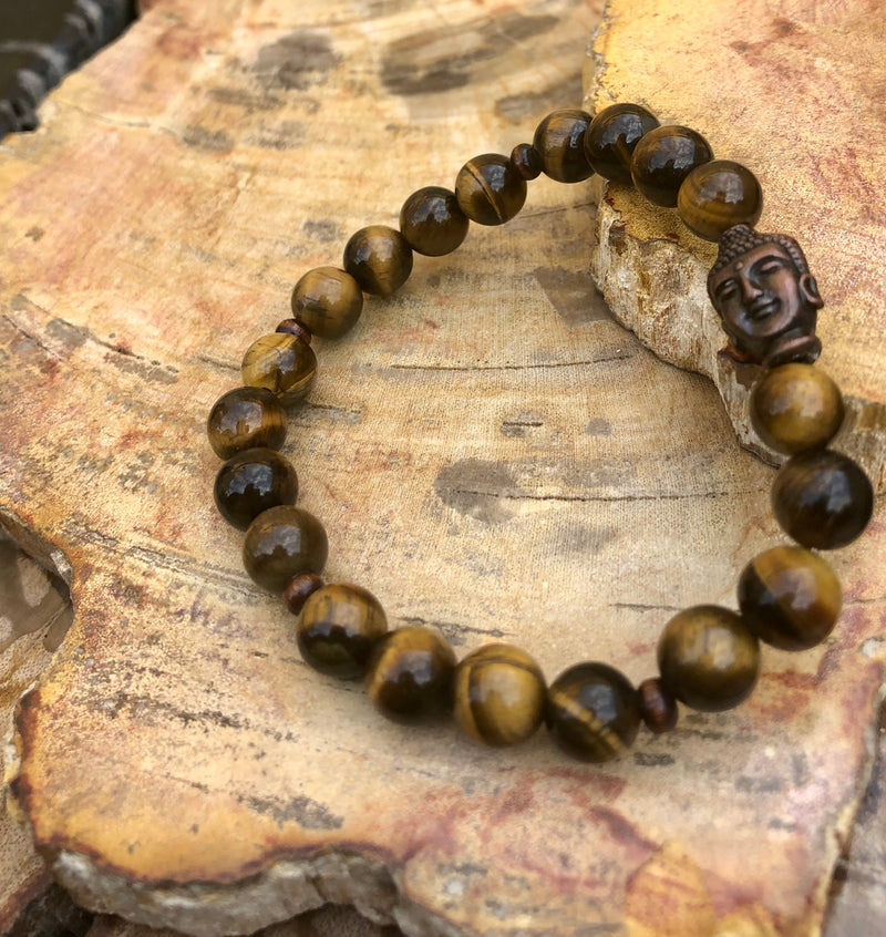 Tiger Eye & Buddha Gemstone Bracelet! Natural Gemstones! - ModernMonaStudio