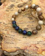 Malachite Chrysocolla & Picture Jasper Stretch Bracelet! Natural Gems! - ModernMonaStudio