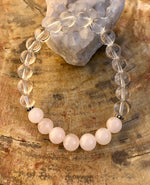 Rose Quartz & Crystal Quartz Stretch Bracelet! Genuine Gemstones! - ModernMonaStudio