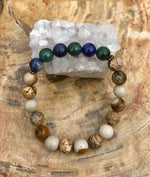 Malachite Chrysocolla & Picture Jasper Stretch Bracelet! Natural Gems! - ModernMonaStudio