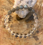 Labradorite & Crystal Quartz Stretch Bracelet! Blue Flash & Handmade! - ModernMonaStudio