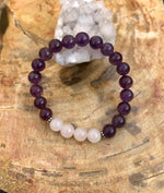 Amethyst & Rose Quartz Stretch Bracelet! Natural Crystals! - ModernMonaStudio