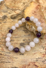 Rose Quartz & Amethyst Stretch Bracelet! Genuine Crystals! - ModernMonaStudio